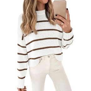 LILLUSORY Womens Striped Sweater Pullover Crewneck Knit Long Sleeve Cable Knitted Sweaters