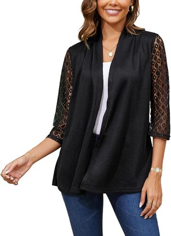 سترة نسائية من نسيج الوافل بأكمام دانتيل رقيقة 3/4، صيفية خفيفة الوزن ومسامية، متوفرة من S-XXXL in Kuwait