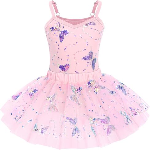 IBTOM CASTLE Kids Girls Dance Tutu Leotard with Ruffle Tulle Flower Ballet Dress for Toddler Gymnastics Skirted Dancewear in Saudi Arabia