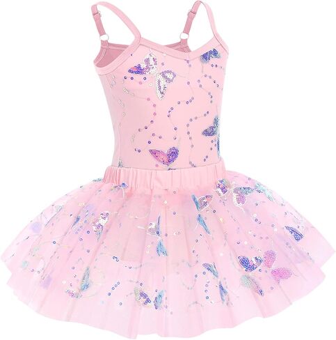 IBTOM CASTLE Kids Girls Dance Tutu Leotard with Ruffle Tulle Flower Ballet Dress for Toddler Gymnastics Skirted Dancewear in Saudi Arabia