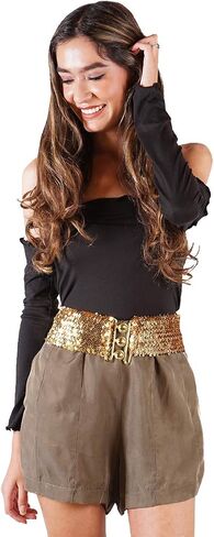 Anna-Kaci Women's Sparkly Glitter Sequin Wide Stretch Elastic Belt Accessory in Saudi Arabia
