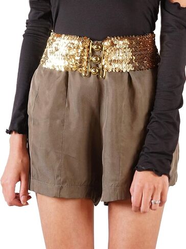 Anna-Kaci Women's Sparkly Glitter Sequin Wide Stretch Elastic Belt Accessory in Saudi Arabia