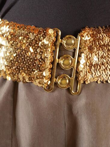 Anna-Kaci Women's Sparkly Glitter Sequin Wide Stretch Elastic Belt Accessory in Saudi Arabia