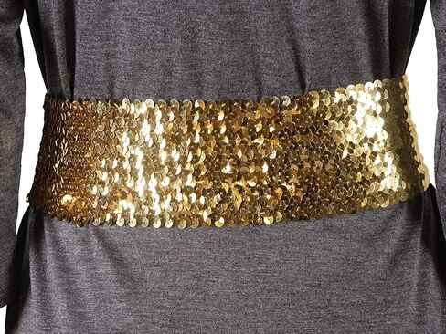 Anna-Kaci Women's Sparkly Glitter Sequin Wide Stretch Elastic Belt Accessory in Saudi Arabia