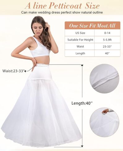 ميلي ميو تنورة على شكل كامل قابل للتعديل عند الخصر وتنورة حلقية للكرة، تنورة داخلية لفستان الزفاف، ابيض، مقاس واحد, أبيض, One Size in Kuwait