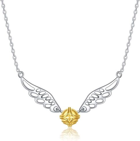 925-Sterling-Silver Golden Snitch Flying-Wings القلائد - قلادة بيضاء و 18 كيلو مطلية بالذهب هدية مجوهرات عيد الميلاد للبنين والبنات المراهقات، معدن، غير قابلة للتطبيق, معدن, غير قابل للتطبيق in Kuwait