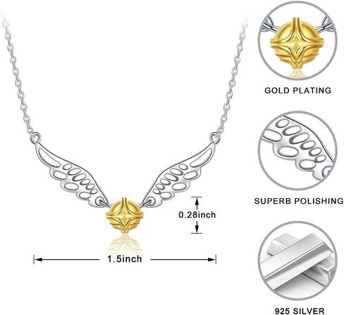 925-Sterling-Silver Golden Snitch Flying-Wings القلائد - قلادة بيضاء و 18 كيلو مطلية بالذهب هدية مجوهرات عيد الميلاد للبنين والبنات المراهقات، معدن، غير قابلة للتطبيق, معدن, غير قابل للتطبيق in Kuwait