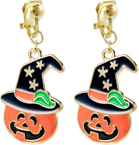 كليب على أقراط الهالوين للنساء الفتيات لطيف القوطية الشرير خمر تتدلى قطرة كليب على أقراط الخريف شبح اليقطين الخفافيش غير ثقب الأقراط مجموعة مجوهرات للأطفال in Kuwait