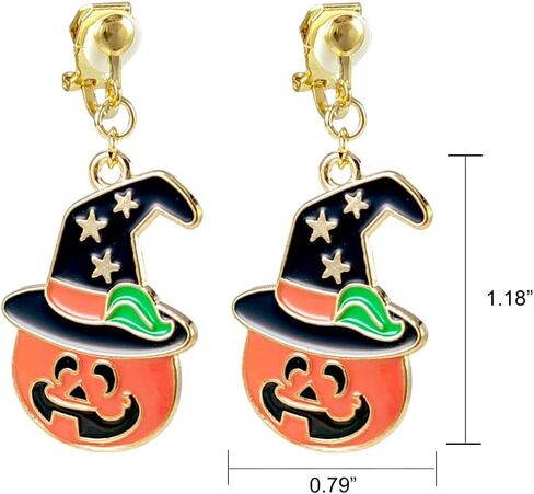 كليب على أقراط الهالوين للنساء الفتيات لطيف القوطية الشرير خمر تتدلى قطرة كليب على أقراط الخريف شبح اليقطين الخفافيش غير ثقب الأقراط مجموعة مجوهرات للأطفال in Kuwait