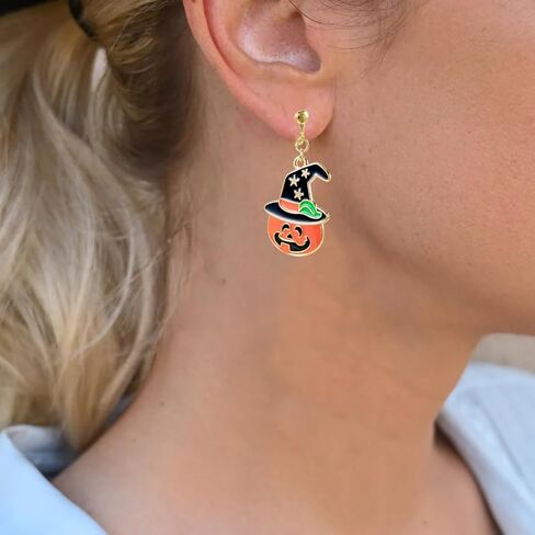 كليب على أقراط الهالوين للنساء الفتيات لطيف القوطية الشرير خمر تتدلى قطرة كليب على أقراط الخريف شبح اليقطين الخفافيش غير ثقب الأقراط مجموعة مجوهرات للأطفال in Kuwait