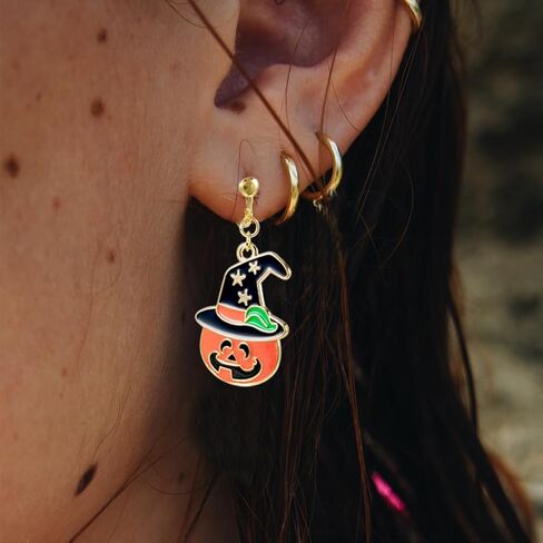 كليب على أقراط الهالوين للنساء الفتيات لطيف القوطية الشرير خمر تتدلى قطرة كليب على أقراط الخريف شبح اليقطين الخفافيش غير ثقب الأقراط مجموعة مجوهرات للأطفال in Kuwait