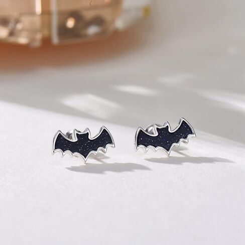 Black Bat Earrings 925 Sterling Silver Halloween Bat Stud Earrings Gothic Earrings Halloween Party Jewelry Gifts for Women Girls in Saudi Arabia