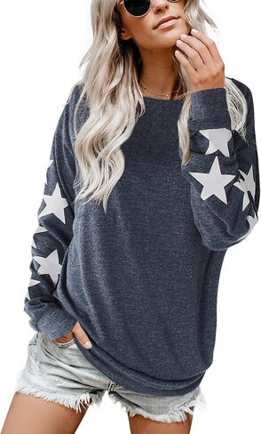 Blooming Jelly Womens Knit Pullover Sweaters Crewneck Long Sleeve Star Print Lightweight Cute Top in Kuwait