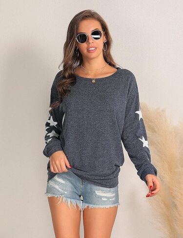 Blooming Jelly Womens Knit Pullover Sweaters Crewneck Long Sleeve Star Print Lightweight Cute Top in Kuwait
