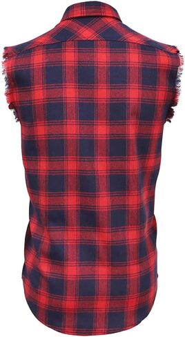 LOGEEYAR Men's Sleeveless Shirt Plaid Flannel Shirt, Button Down Casual Shirts Vest Shirt in Kuwait