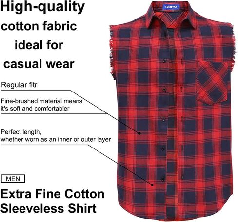 LOGEEYAR Men's Sleeveless Shirt Plaid Flannel Shirt, Button Down Casual Shirts Vest Shirt in Kuwait