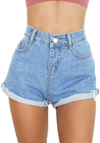 Women's Juniors Vintage Denim High Waisted Jeans Shorts in Kuwait