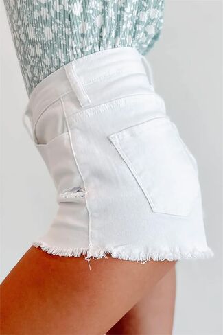 HOCAIES Women's Juniors Jean Shorts Frayed Raw Hem High Waisted Ripped Denim Shorts for Women in Kuwait