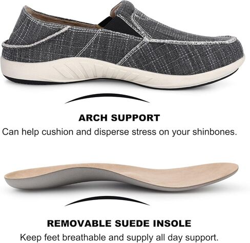 حذاء سهل الارتداء للرجال، حذاء بدون كعب من القماش لالتهاب اللفافة الأخمصية مع دعم للقوس، حذاء كاجوال لتقويم العظام غير قابل للانزلاق مع نعل مطاطي in Kuwait
