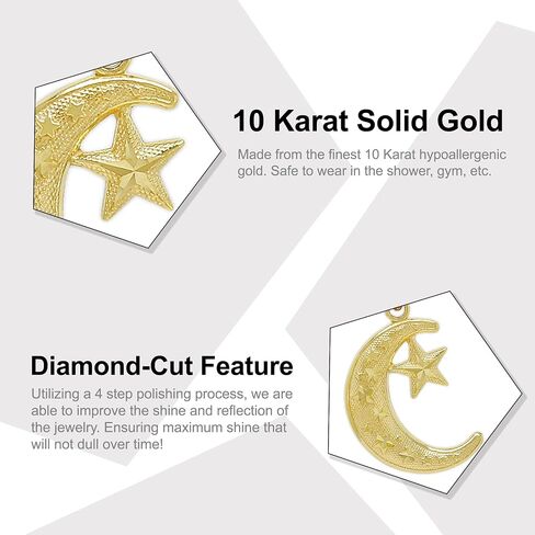 Charm America - Gold Moon and Star Charm - 10 Karat Solid Gold in Saudi Arabia