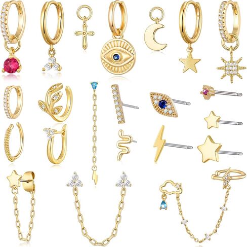 22 قطعة من الأقراط الغضروفية المطلية بالذهب عيار 18 قيراط للنساء والفتيات، متعددة الأنماط، اصنعها بنفسك على طريقتك in Kuwait