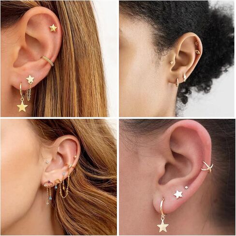 22 قطعة من الأقراط الغضروفية المطلية بالذهب عيار 18 قيراط للنساء والفتيات، متعددة الأنماط، اصنعها بنفسك على طريقتك in Kuwait