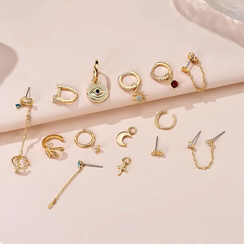 22 قطعة من الأقراط الغضروفية المطلية بالذهب عيار 18 قيراط للنساء والفتيات، متعددة الأنماط، اصنعها بنفسك على طريقتك in Kuwait