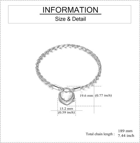 ONEFINITY Urns Bracelet for Human Ashes Lock of Love Heart Clasp Charms Urn Ashes Bracelet 925 Sterling Silver Cremation Keepsake Bracelet Jewelry for Women Girls in Saudi Arabia