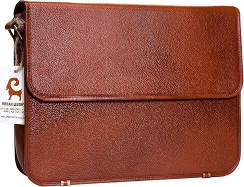 شنطة كروس من الجلد من اوربان ليذر للسفر والمكتب واللابتوب والكلية والجامعة للرجال والنساء، لون بني عتيق، مقاس L 15 انش، بني, بني, Compact size 15x11x4 inch fits all in Kuwait