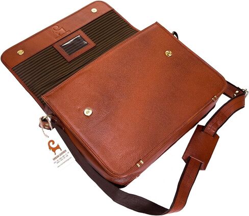شنطة كروس من الجلد من اوربان ليذر للسفر والمكتب واللابتوب والكلية والجامعة للرجال والنساء، لون بني عتيق، مقاس L 15 انش، بني, بني, Compact size 15x11x4 inch fits all in Kuwait