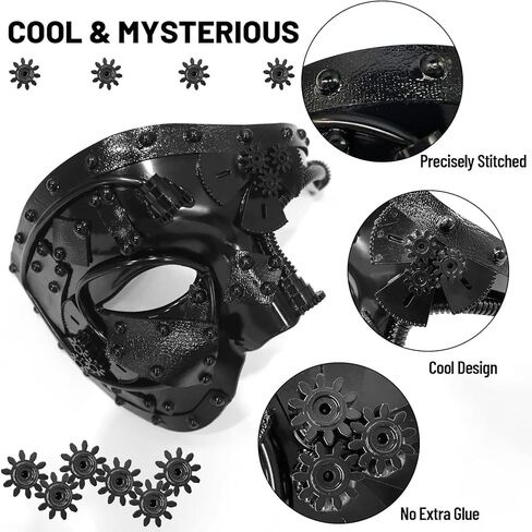 إكسسوارات أزياء IncreDecor Steampunk للرجال - قناع Steampunk وقفازات Punk، مناسبة لحفلات الهالوين التنكرية، Mardi Gras، Cosplay in Kuwait