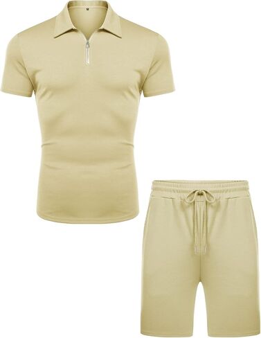 URRU Mens Short Sleeve Casual Polo Shirt and Shorts Sets Two Piece Summer Outfits Zip Polo Tracksuit Set for Men S-XXL in Kuwait