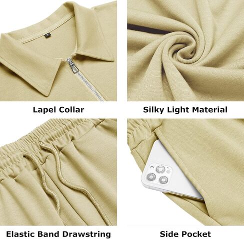 URRU Mens Short Sleeve Casual Polo Shirt and Shorts Sets Two Piece Summer Outfits Zip Polo Tracksuit Set for Men S-XXL in Kuwait