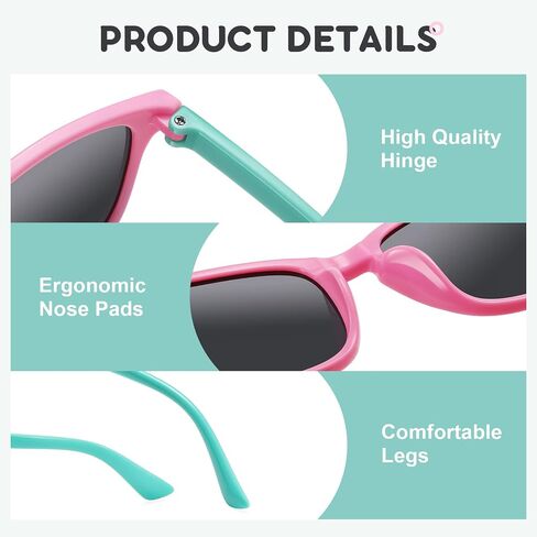 zeoxie Kids Sunglasses Polarized Sunglasses for Girls Boys Flexible Frame UV Protection Glasses Age 3-10 in Saudi Arabia
