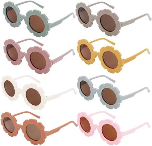 دراجون فلاي دريمز 8 قطع نظارات شمسية دائرية بتصميم زهور للبنات والبنات، نظارات شمسية ملونة للاطفال، نظارات شمسية عصرية للحماية من الاشعة فوق البنفسجية 400، اطار مرن للاطفال الصغار البنات والاولاد in Kuwait