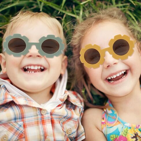 دراجون فلاي دريمز 8 قطع نظارات شمسية دائرية بتصميم زهور للبنات والبنات، نظارات شمسية ملونة للاطفال، نظارات شمسية عصرية للحماية من الاشعة فوق البنفسجية 400، اطار مرن للاطفال الصغار البنات والاولاد in Kuwait