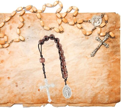Rosary Beads for Men or Women, Pray, Fast, Give, Lenten One Decade Good Deed Rosaries, with Silver Tone Plated Crucifix and Miraculous Medal Dangle, 9 Inches in Saudi Arabia