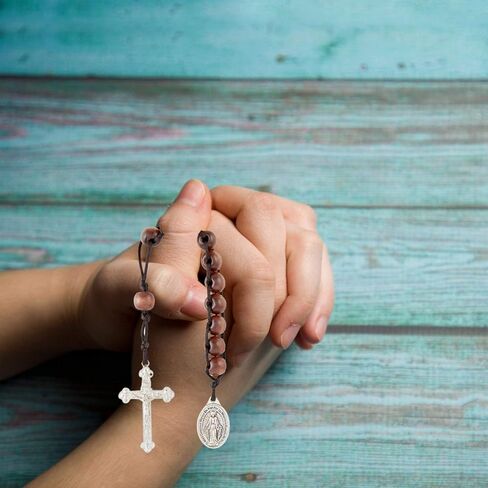 Rosary Beads for Men or Women, Pray, Fast, Give, Lenten One Decade Good Deed Rosaries, with Silver Tone Plated Crucifix and Miraculous Medal Dangle, 9 Inches in Saudi Arabia