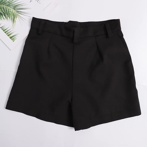 شورت نسائي عالي الخصر شورت واسع الساق مصمم بسحاب متين للعمل مكتب مع جيب in Kuwait