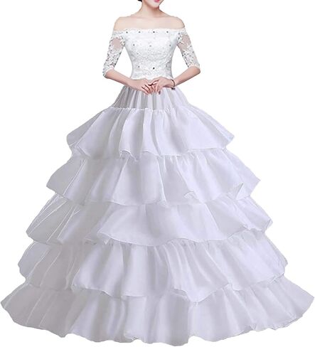 Albodanl Women's Hoop Petticoat Bridal Ball Gown Crinoline 4 Hoop 5 Ruffles Layers in Saudi Arabia