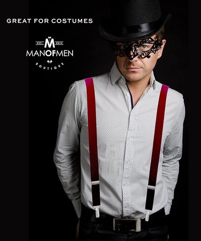 حمالات بورغندي للرجال - مقاس قابل للتعديل مرن بعرض 1 انش على شكل حرف Y للنساء والرجال، مشابك شديدة التحمل, عنابي in Kuwait