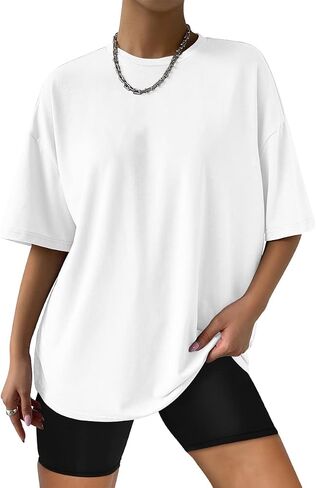 العصرية الملكة المرأة المتضخم تي شيرت فضفاضة تناسب القطن Crewneck قصيرة الأكمام بلايز الصيف بلوزة غير رسمية 2023 Y2K الأساسية المحملة in Kuwait