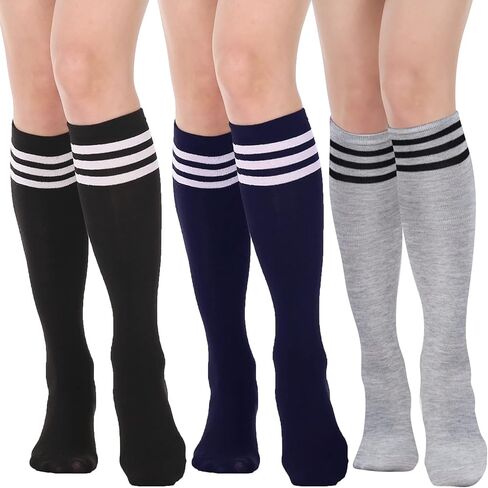 DRESHOW 3 Pairs Casual Tube Socks Cotton Knee High Socks for Women Solid Knit Knee Long Stocking Leg Warmer All Season Gift in Saudi Arabia