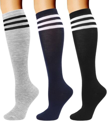 DRESHOW 3 Pairs Casual Tube Socks Cotton Knee High Socks for Women Solid Knit Knee Long Stocking Leg Warmer All Season Gift in Saudi Arabia