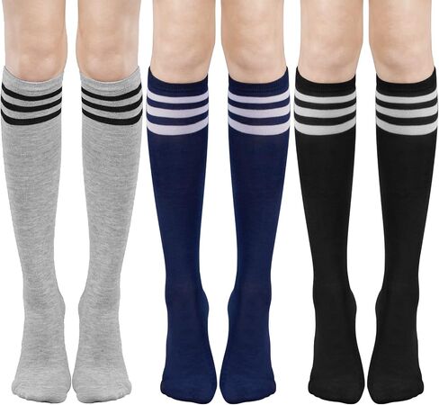 DRESHOW 3 Pairs Casual Tube Socks Cotton Knee High Socks for Women Solid Knit Knee Long Stocking Leg Warmer All Season Gift in Saudi Arabia