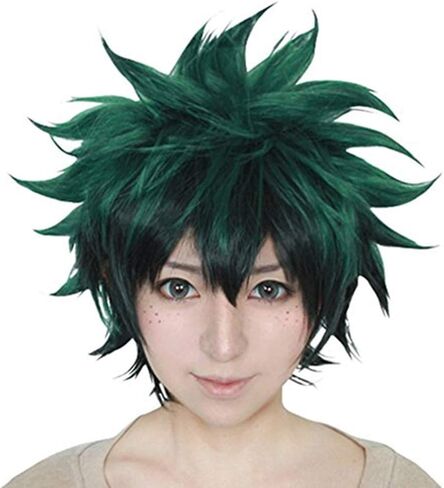 ANOGOL قبعة الشعر + شعر مستعار أخضر داكن قصير لزي أنيمي قصير للرجال شعر مستعار تأثيري الباروكات الملونة Pelucas De Colores لحفلة الهالوين in Kuwait
