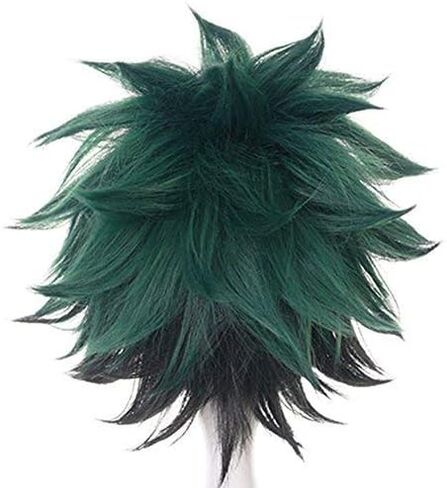 ANOGOL قبعة الشعر + شعر مستعار أخضر داكن قصير لزي أنيمي قصير للرجال شعر مستعار تأثيري الباروكات الملونة Pelucas De Colores لحفلة الهالوين in Kuwait