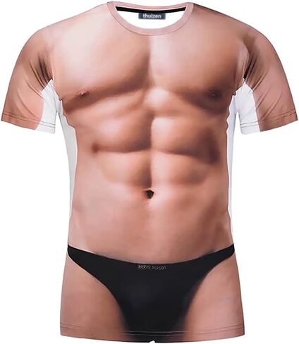 تي شيرت Thuizen الرجالي ثلاثي الأبعاد ذو العضلات العارية المضحكة in Kuwait