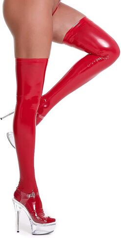 Women Shiny Metallic Long Gloves and PVC Wet Look Thigh High Stockings for Night Club Dance Dress up Halloween Costume in Saudi Arabia