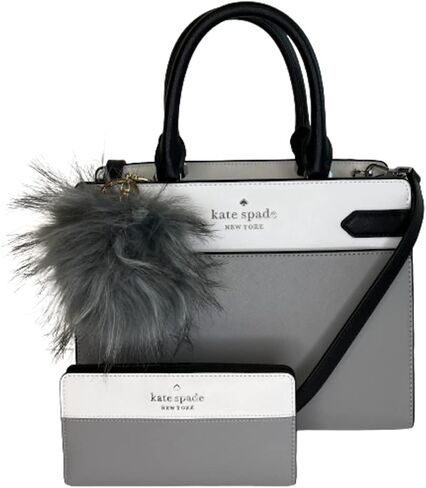 Kate Spade MD Satchel bundled with Bifold Wallet & Fur Pom (Nimbus Grey Colorblock) in Saudi Arabia